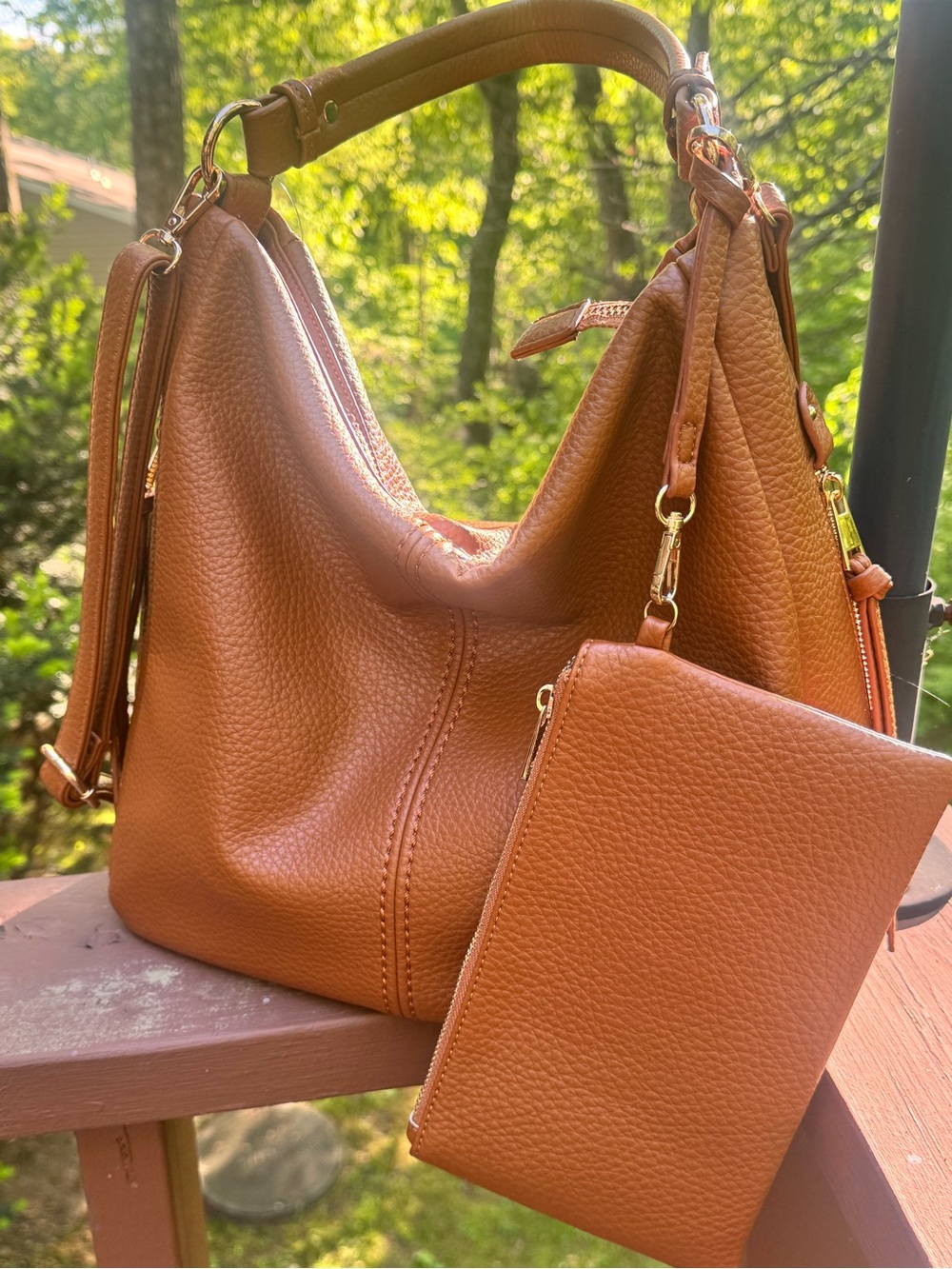 Slouchy Vegan Leather Tote w/ Wristlet Pouch & Crossbody Strap – NWOT - Picture 4 of 12